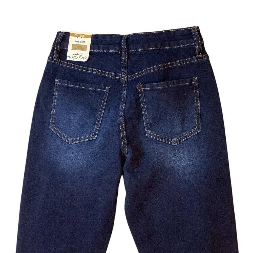 NWT YMI Jeans High Rise Flare Frayed Hem Blue Denim Womens Size 5/27 - Picture 4 of 12